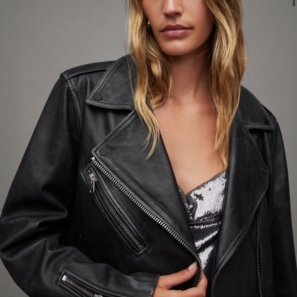 ALL SAINTS Billie Oversized Leather Biker Jacket - Picture 16 of 16